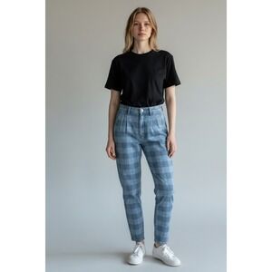 Vintage 90s Plaid Denim Mom Jeans High Rise Made in Canada Grunge size 32